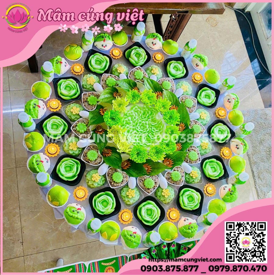 Tươi Mát & Bình An: Hướng Dẫn Trang Trí Mâm Cúng Đầy Tháng, Thôi Nôi Tông Xanh Lá