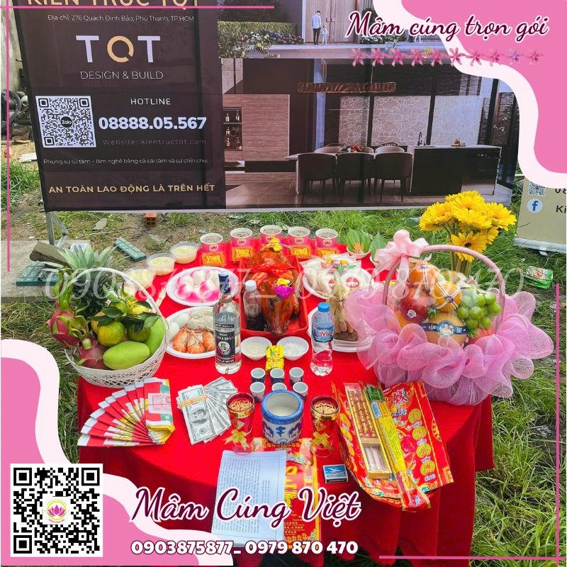 Mâm cúng động thổ, sửa chửa, cất nóc trọn gói Mâm cúng động thổ chi tiết lễ vật cúng