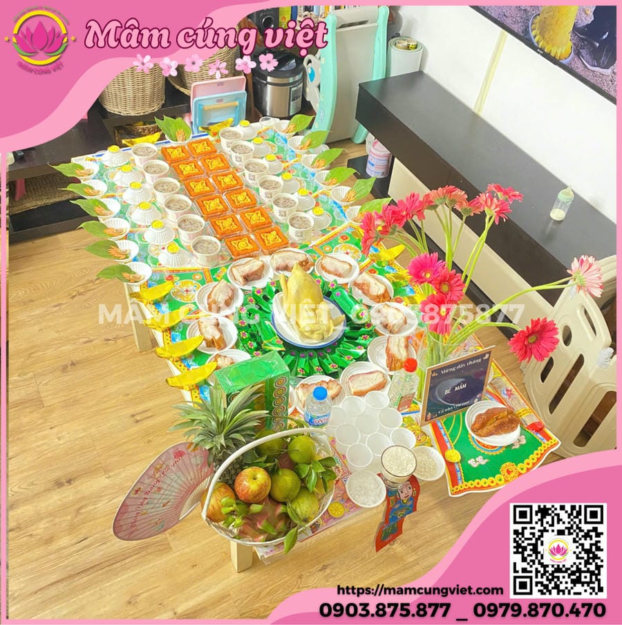 mâm cúng thô nôi bé trai bánh bao hình thú cưng 