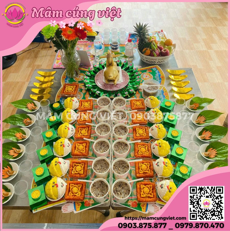 mâm cúng thô nôi bé trai bánh bao hình thú cưng 