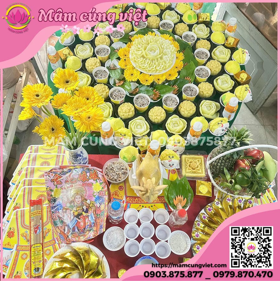 Mâm Cúng Đầy Tháng, Thôi Nôi Tone Vàng Hoàng Kim chuẩn bị cho lễ đầy tháng hoặc thôi nôi
