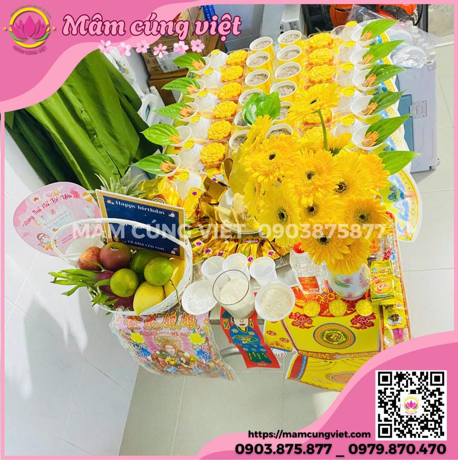 Mâm Cúng Đầy Tháng, Thôi Nôi Tone Vàng Hoàng Kim chuẩn bị cho lễ đầy tháng hoặc thôi nôi