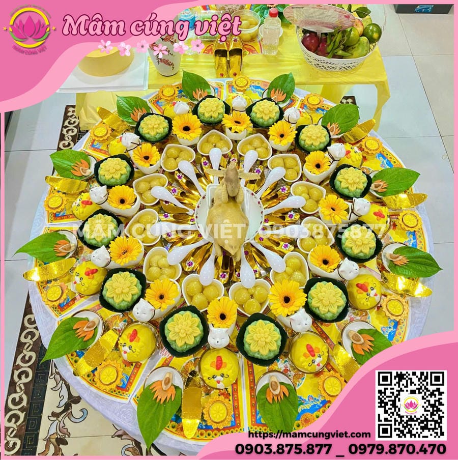 Mâm Cúng Đầy Tháng, Thôi N��i Tone Vàng Hoàng Kim chuẩn bị cho lễ đầy tháng hoặc thôi nôi