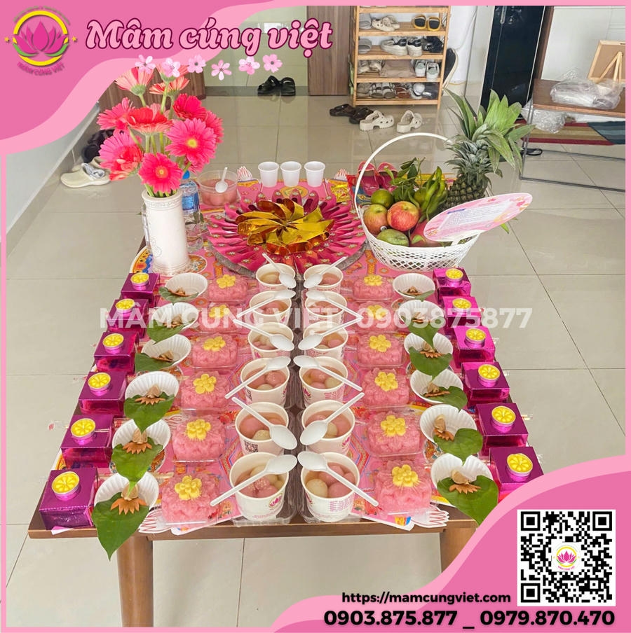cúng đầy tháng bé gái tông màu hồng