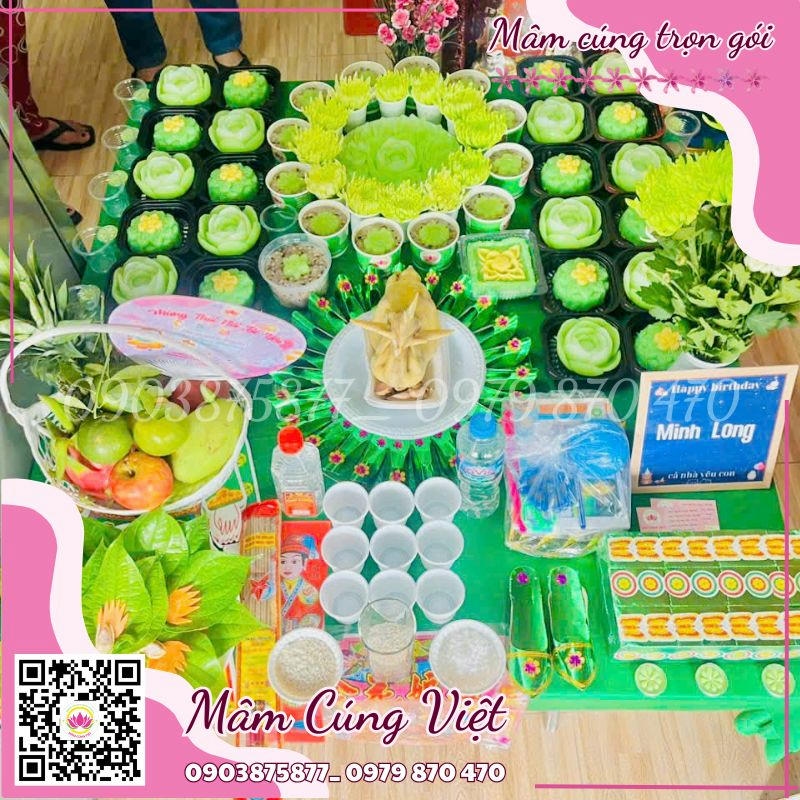 Mâm cúng thôi nôi, đầy tháng màu xanh lá Hướng Dẫn Trang Trí Mâm Cúng Đầy Tháng, Thôi Nôi Tông Xanh Lá