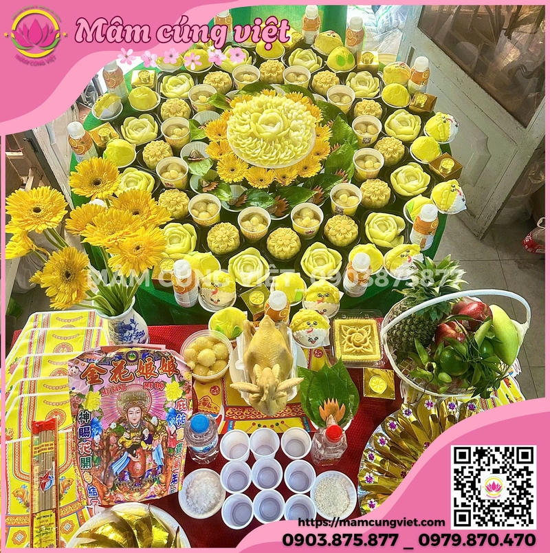Mâm Cúng Đầy Tháng Bé Gái Gói Tone Màu