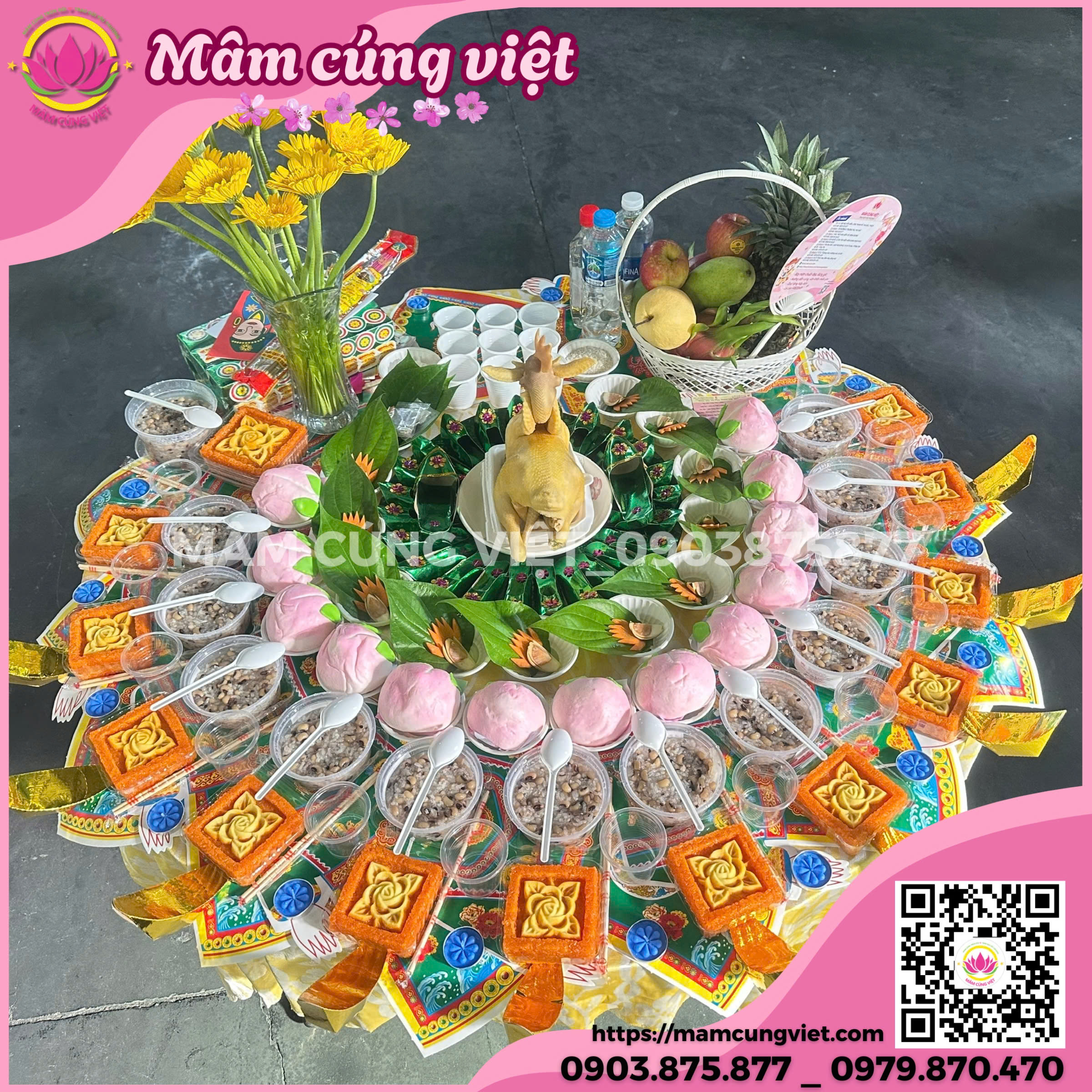 Mâm Cúng Mụ Cho Bé Trai Gói Bánh Bao