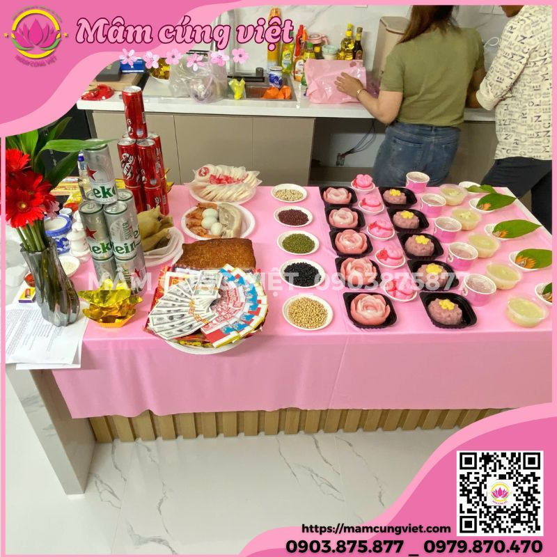 Mâm cúng Nhập Trạch tone hồng ý nghĩa mâm cúng nhập trạch màu hồng