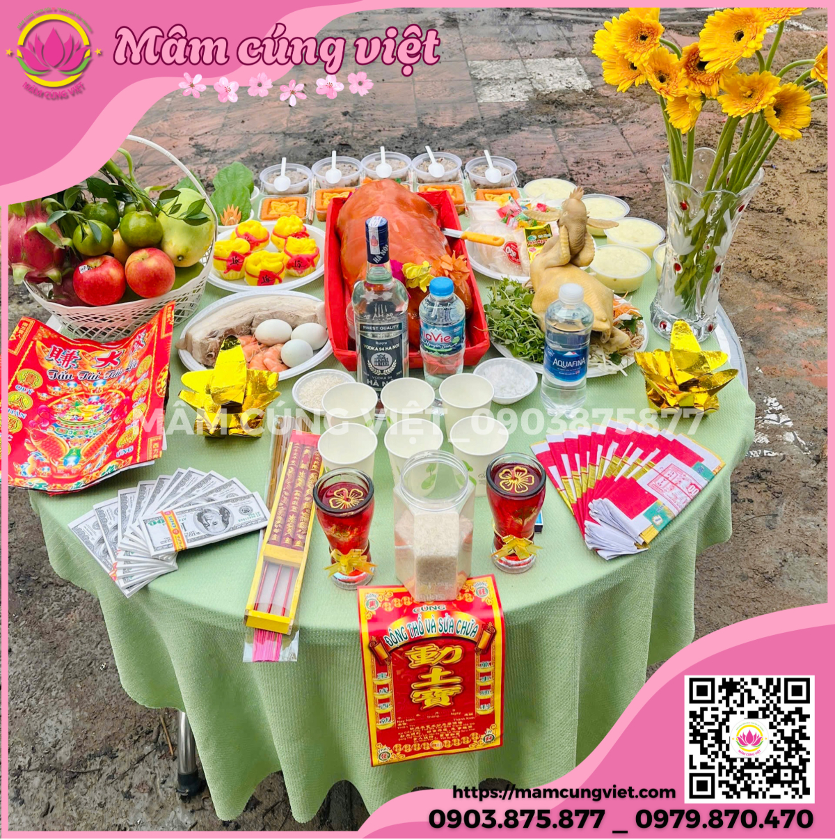 mâm cúng động thổ có heo quay
