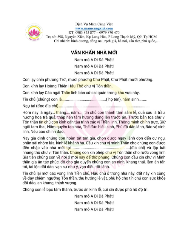  Văn Khấn lễ Nhập Trạch 
