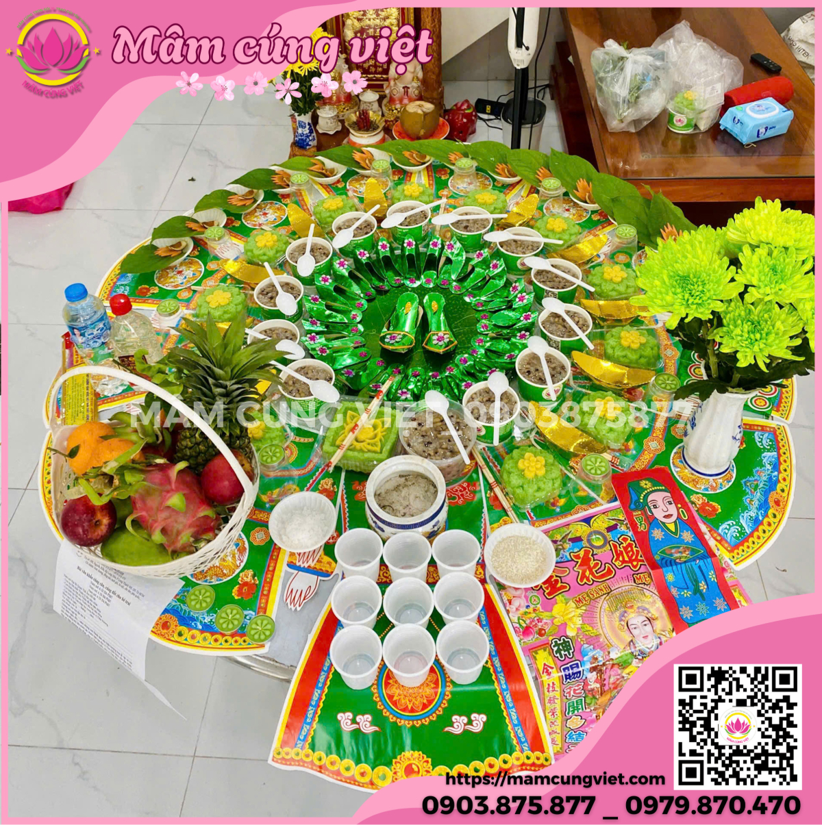 Hướng Dẫn Trang Trí Mâm Cúng Đầy Tháng, Thôi Nôi Tông Xanh Lá 