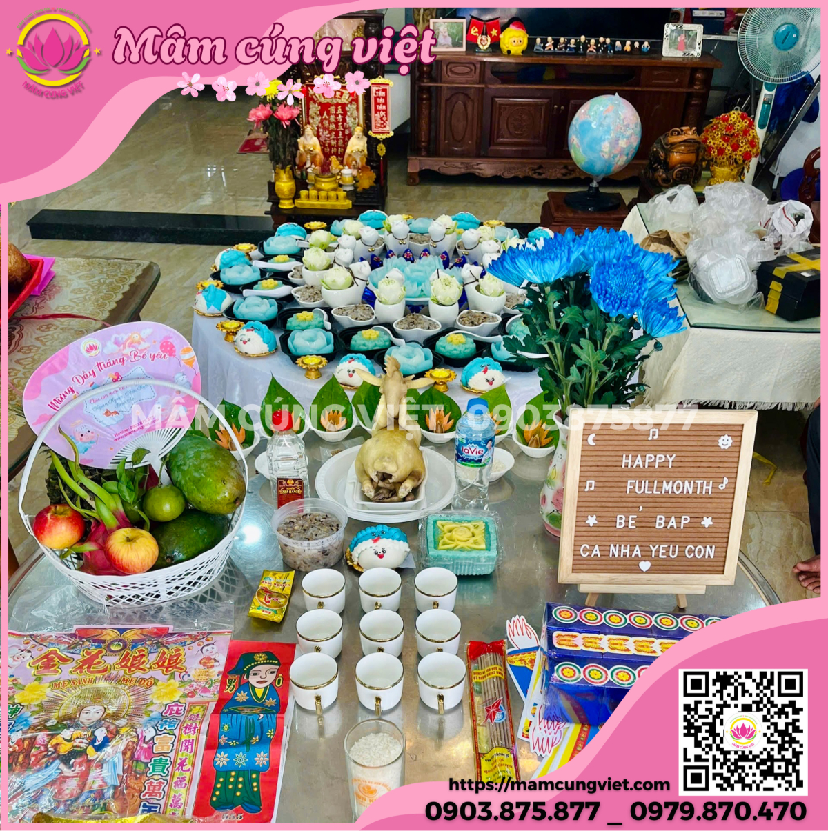 Mâm cúng tone xanh dương là sự kết hợp hoàn hảo giữa nét đẹp truyền thống và phong cách hiện đại