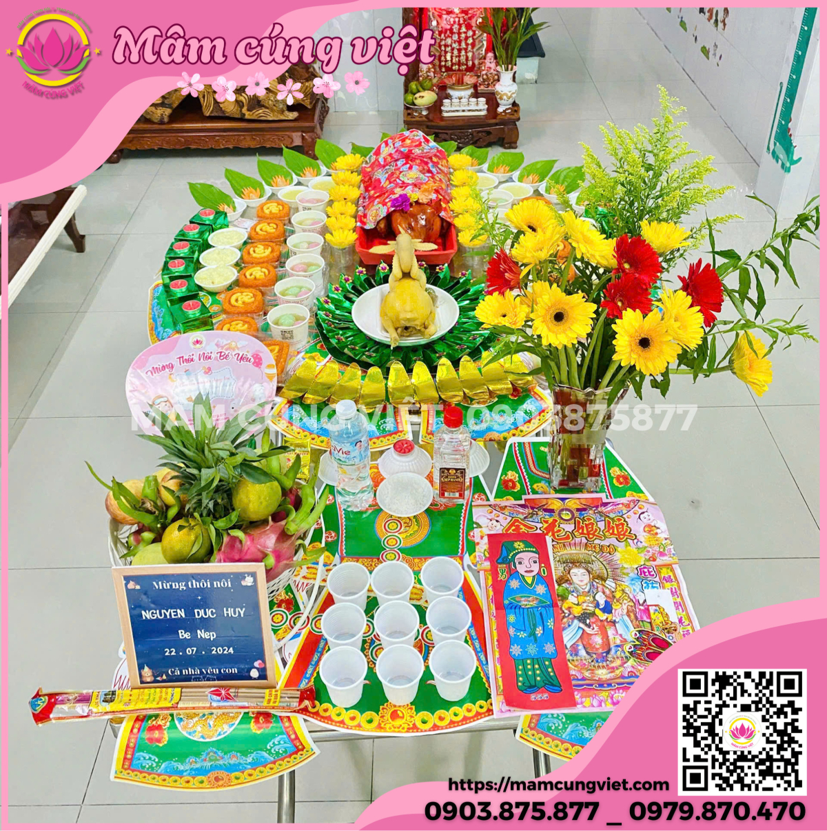 Cúng Mụ và Đức Ông trong lễ đầy tháng của bé