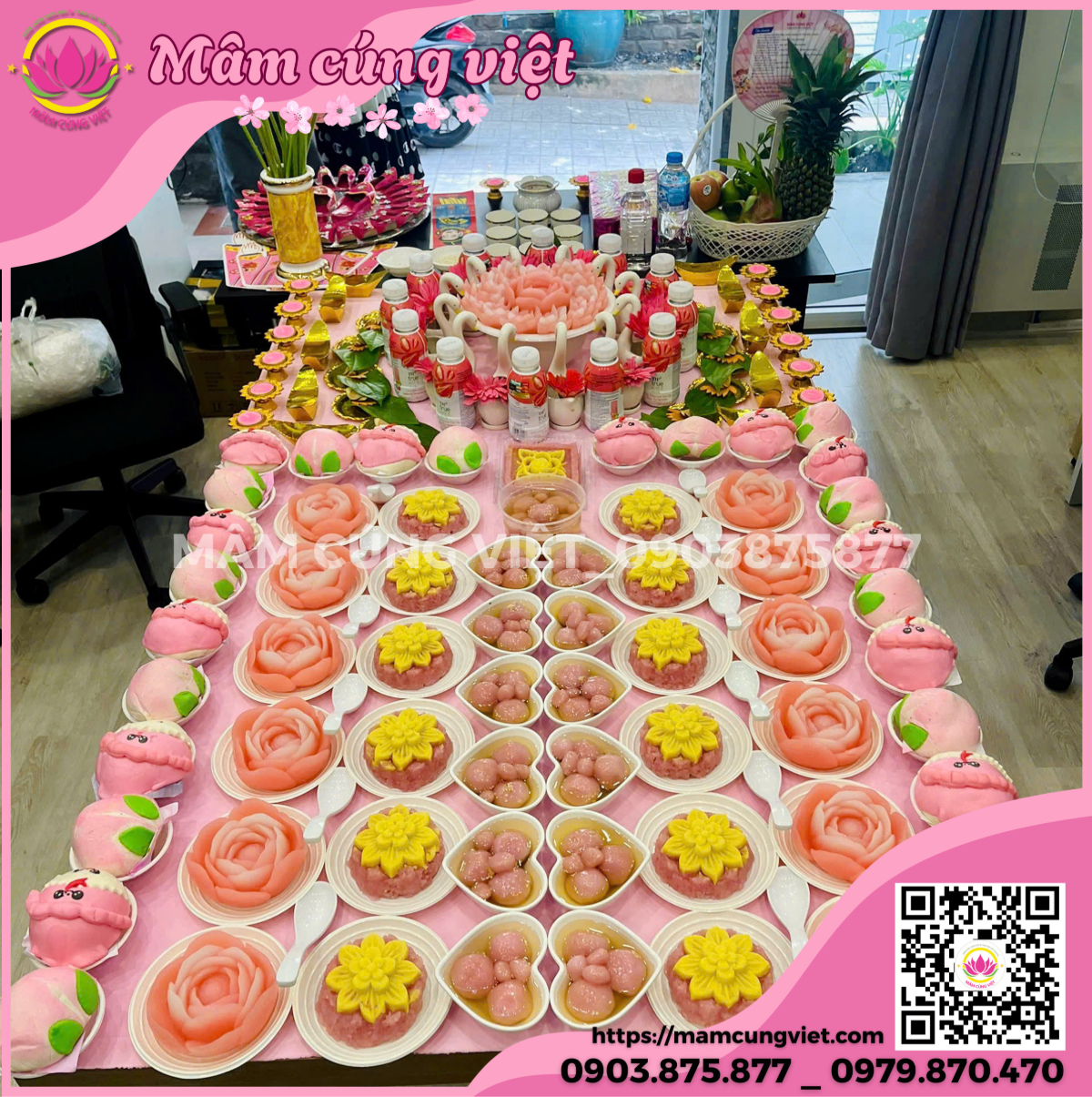 cúng đầy tháng bé gái tông màu hồng