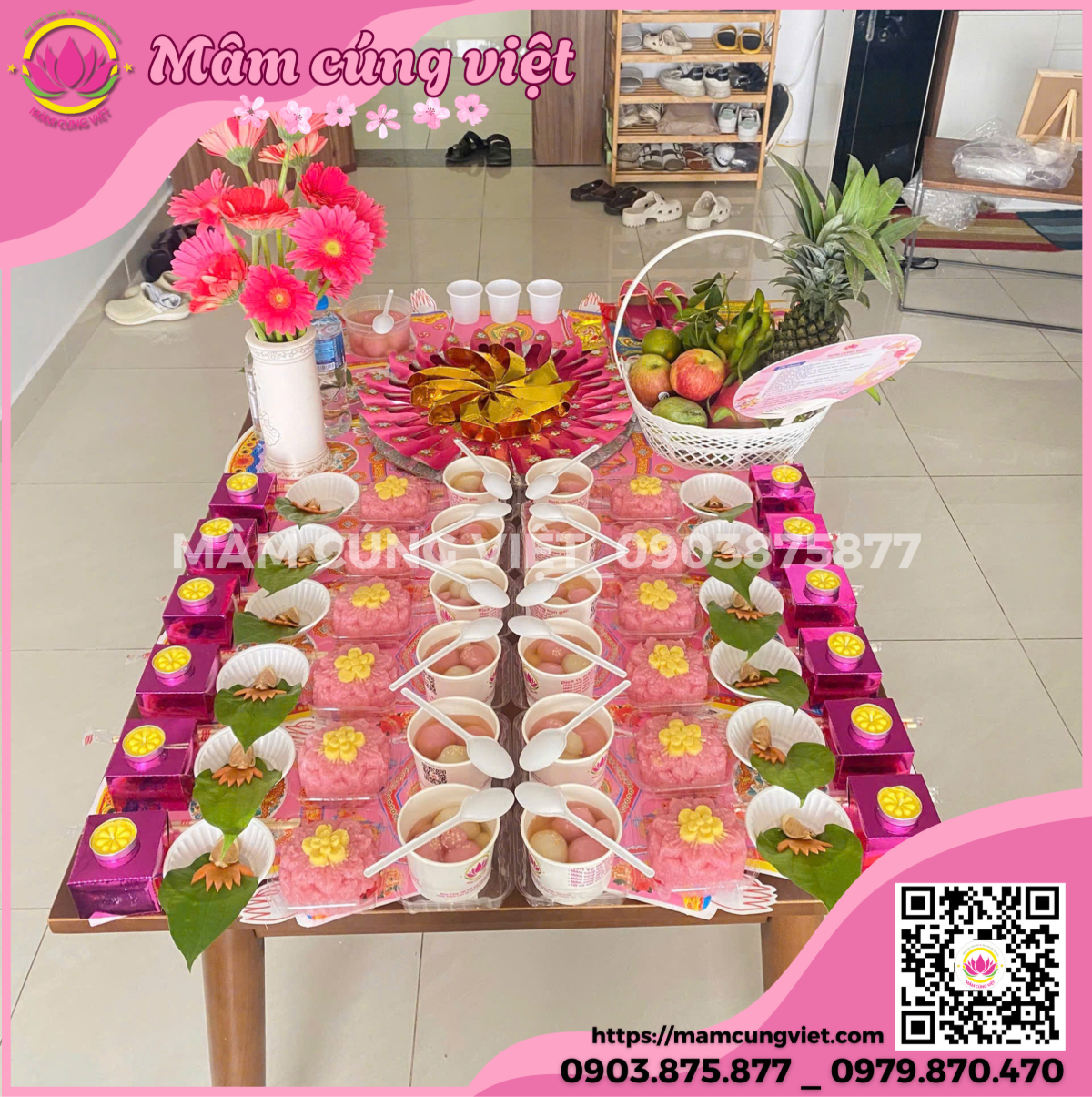 cúng đầy tháng bé gái tông màu hồng