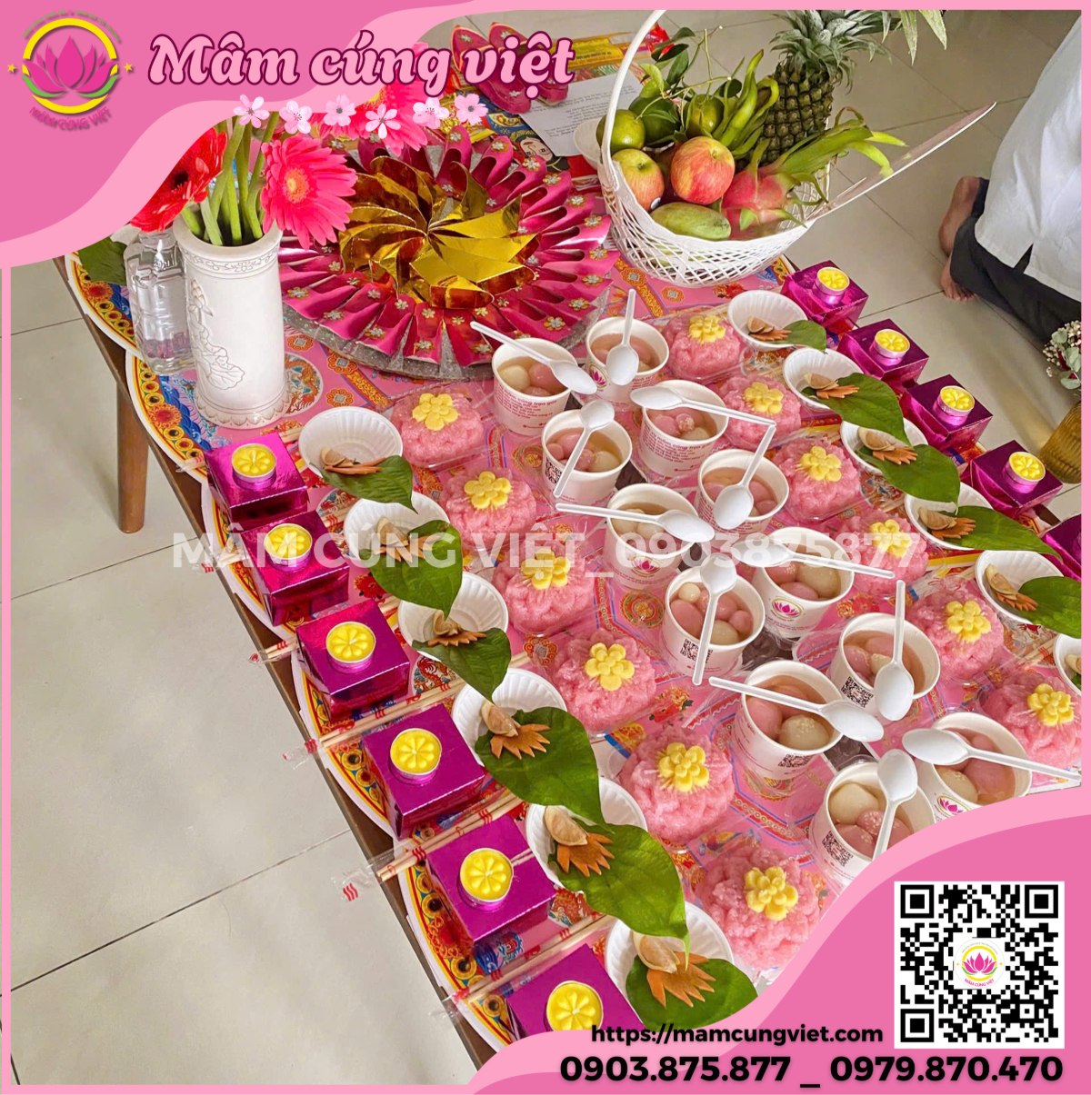 cúng đầy tháng bé gái tông màu hồng